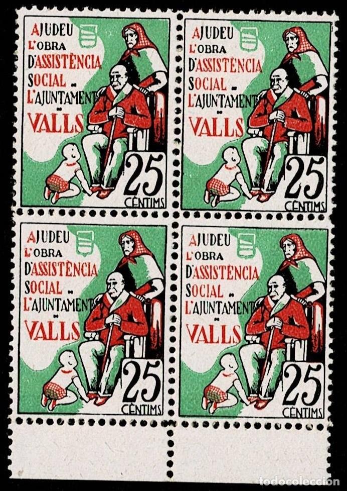 Sellos: 0179 Guerra Civil VALLS Fesofi n&ordm; 3 en BLOQUE DE 4 Valor 25 cts Color MULTICOLOR Sin fijasellos VER