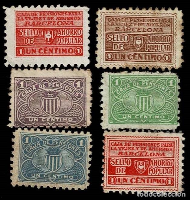 Timbres: 0260 Caja de Pensiones de Barcelona 6 Sellos de 1 Centimo Sin goma. Ver