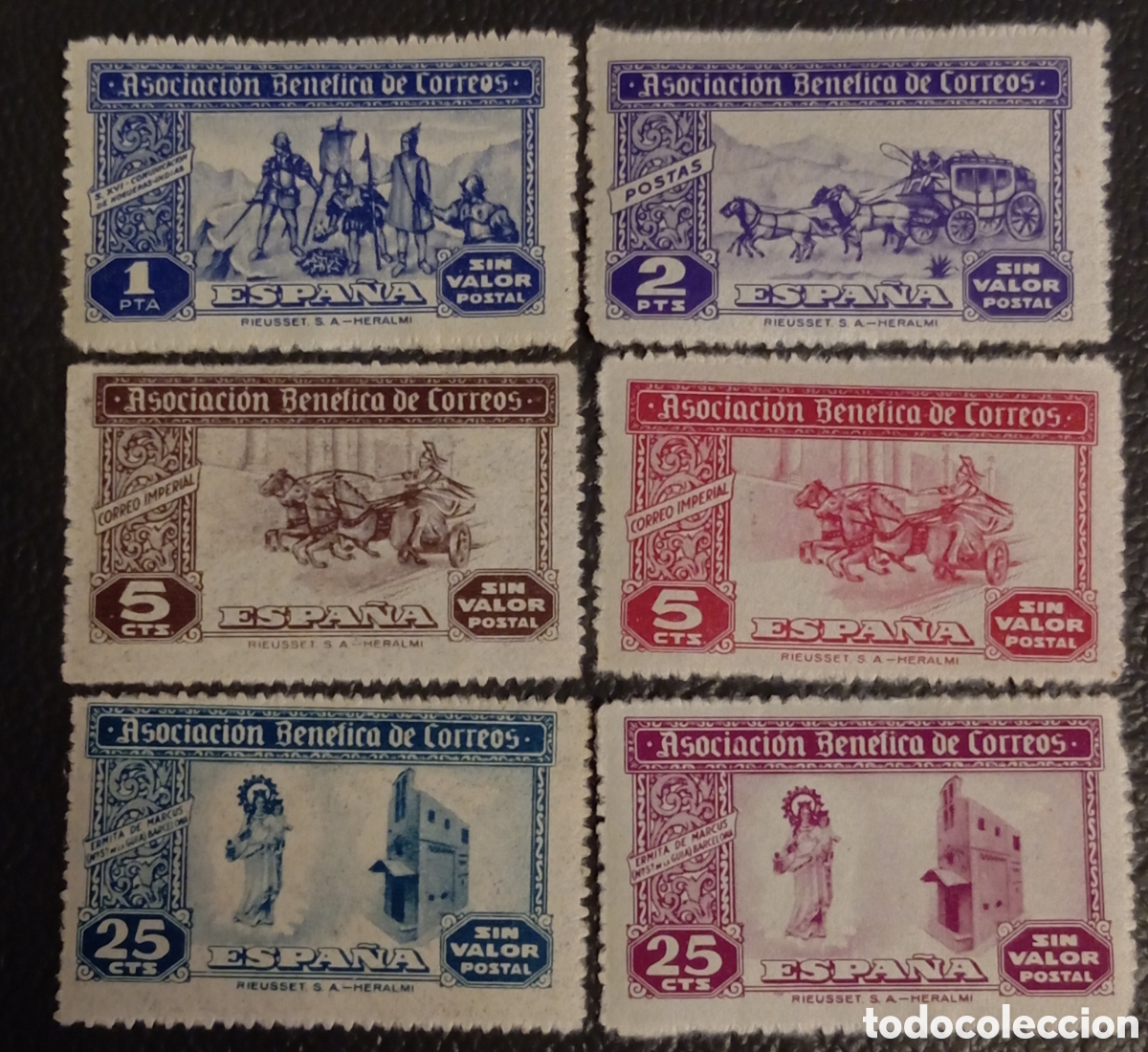 Sellos: Espa&ntilde;a 1944 - Lote 6 Sellos Vi&ntilde;etas Asociaci&oacute;n Ben&eacute;fica Correos ** MNH