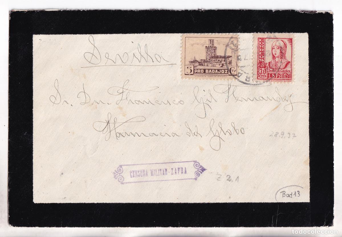 Sellos: SOBRE. ZAFRA. BADAJOZ. LOCAL. 1938. Y BONITA CENSURA MILITAR