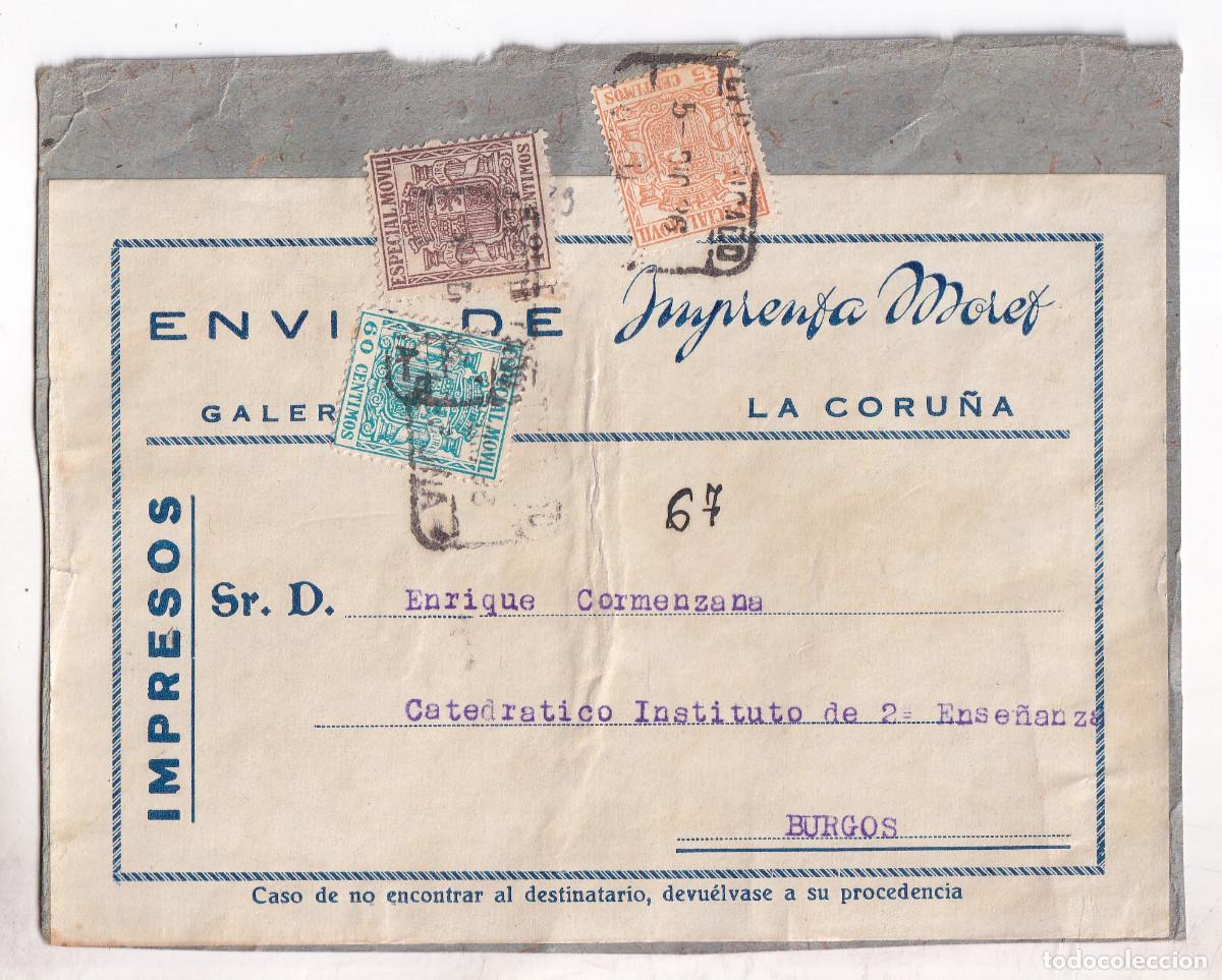 Sellos: FRENTE ENV&Iacute;O CORU&Ntilde;A. GALICIA. 1936. A BURGOS. CON SELLOS DE ESPECIAL M&Oacute;VIL