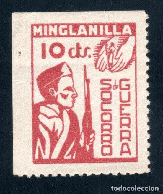 Sellos: MINGLANILLA (CUENCA). SOCORRO DE GUERRA. 10 CTS. MUY RARO.