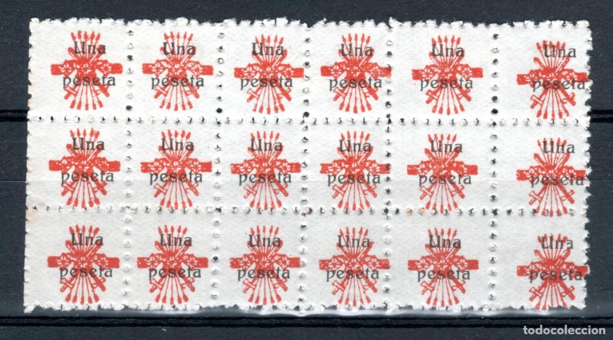Sellos: FALANGE. YUGO Y FLECHAS. 1 PESETA (BLOQUE DE 18). MNH **