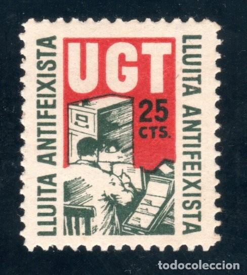 Sellos: U.G.T. LLUITA ANTIFEIXISTA. 25 CTS. ALLEPUZ 942.