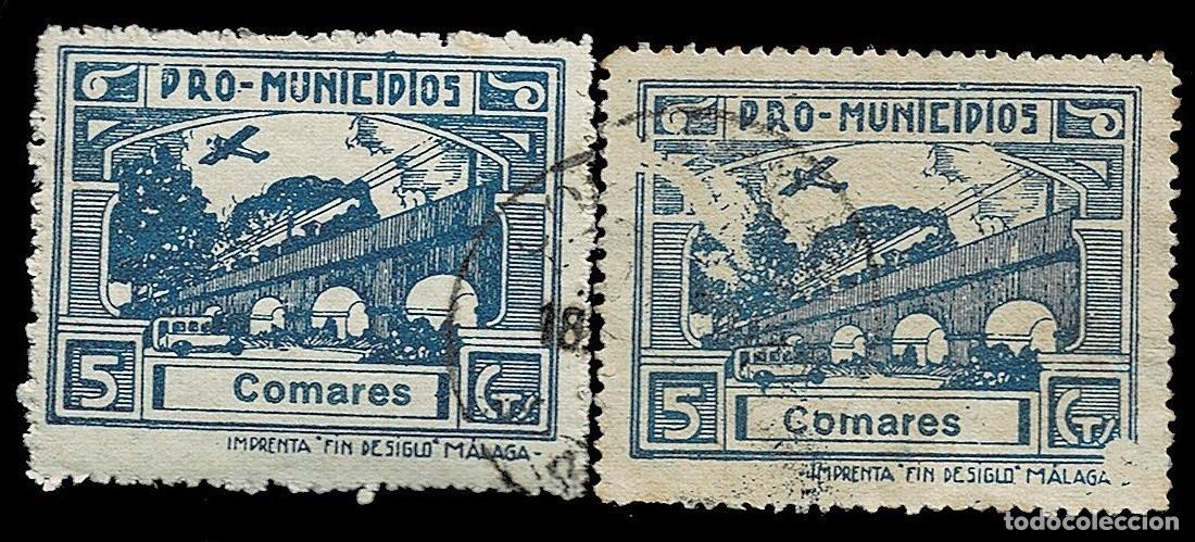 Sellos: A7-3-1 Guerra Civil COMARES (Malaga) Fesofi n&ordm; 1 Valor 5 cts Color AZUL Variedad EXPECTACULAR FALL