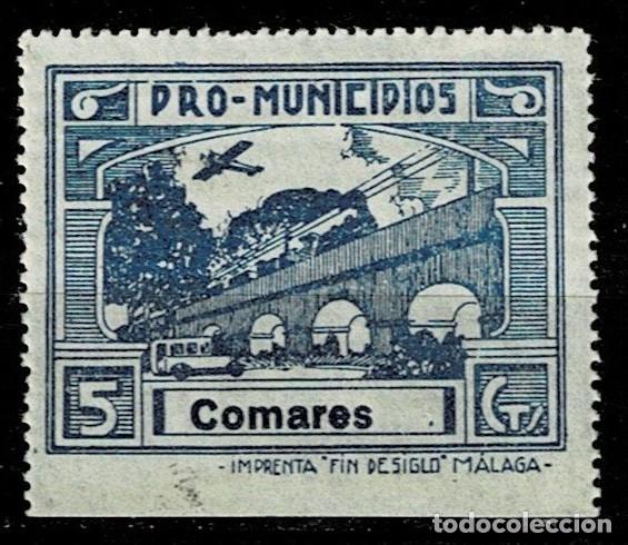 Sellos: A7-3-4 Guerra Civil COMARES (Malaga) Fesofi n&ordm; 1 Valor 5 cts Color AZUL Con fijasellos VER