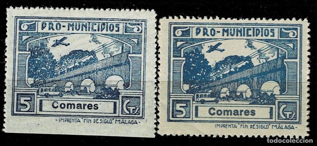Sellos: A7-3-5 Guerra Civil COMARES (Malaga) Fesofi n&ordm; 1 Valor 5 cts Color AZUL CLARO Y AZUL OSCURO Sin f
