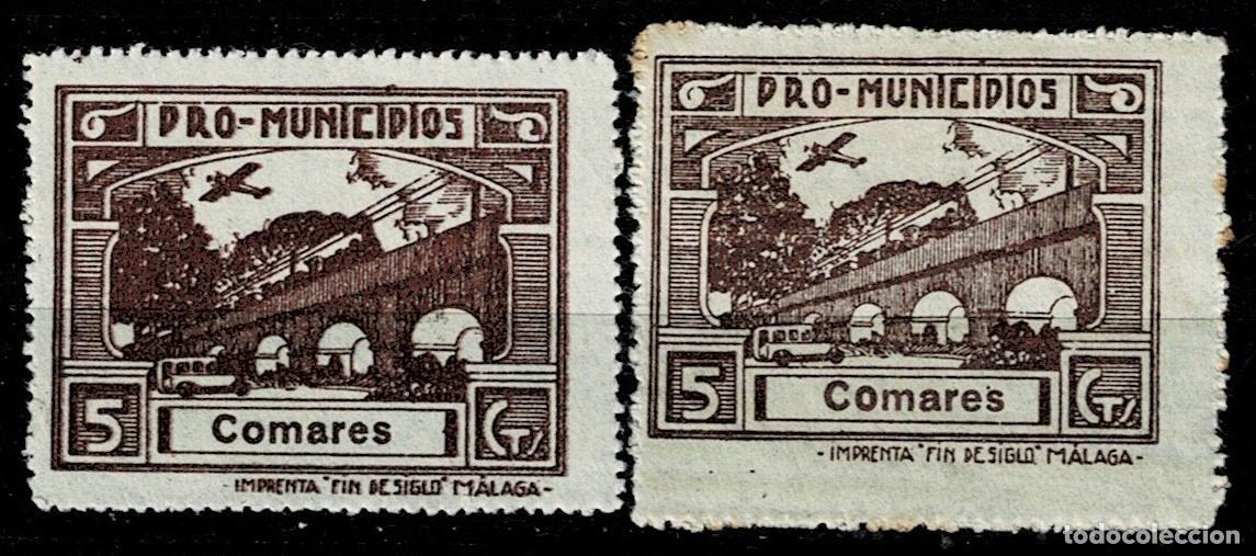 Sellos: A7-3-6 Guerra Civil COMARES (Malaga) Fesofi n&ordm; 3 Valor 5 cts Color CASTA&Ntilde;O CLARO y CASTA&Ntilde;O OSCURO