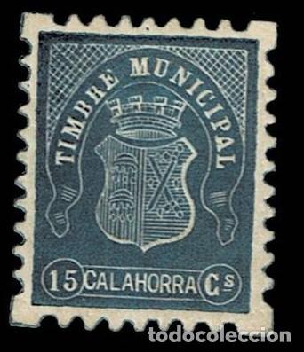 Sellos: NC-274 CALAHORRA TIMBRE MUNICIPAL Valor 15 cts Color AZUL Usado Ver