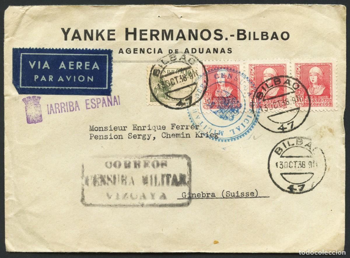 Sellos: GUERRA CIVIL, SOBRE, CORREO A&Eacute;REO, CIRCULADO ESPA&Ntilde;A A SUIZA, 1938