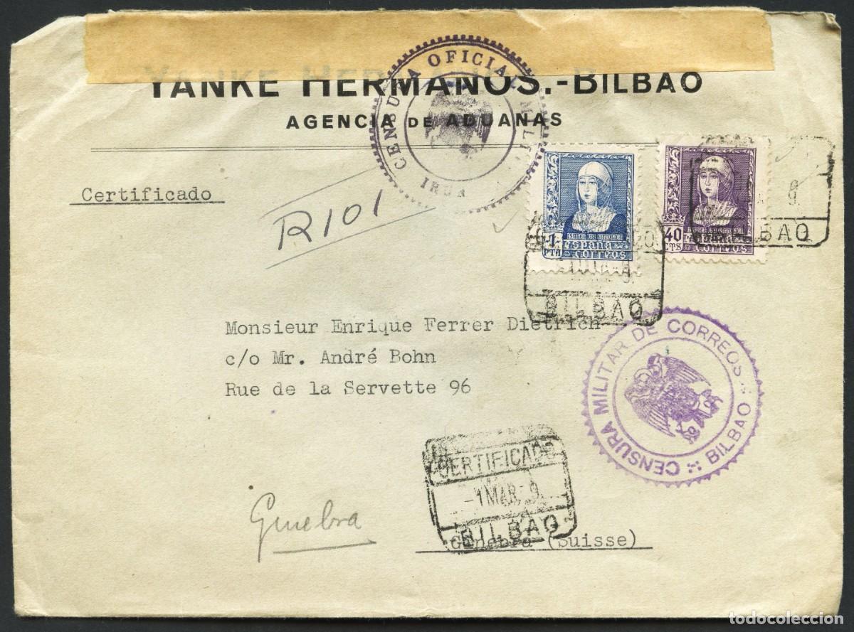 Sellos: GUERRA CIVIL, SOBRE, CORREO CERTIFICADO, CIRCULADO ESPA&Ntilde;A A SUIZA, 1938