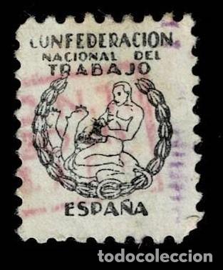 Sellos: 0184 Guerra Civil Confederacion Nacional de Trabajo C.N.T. Sin Valor Color NEGRO Con fijasellos VER