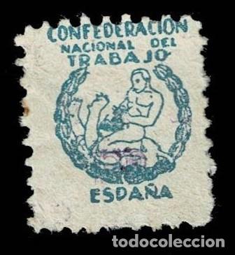 Sellos: 0184 Guerra Civil Confederacion Nacional de Trabajo C.N.T. Sin Valor Color AZUL Sin fijasellos VER