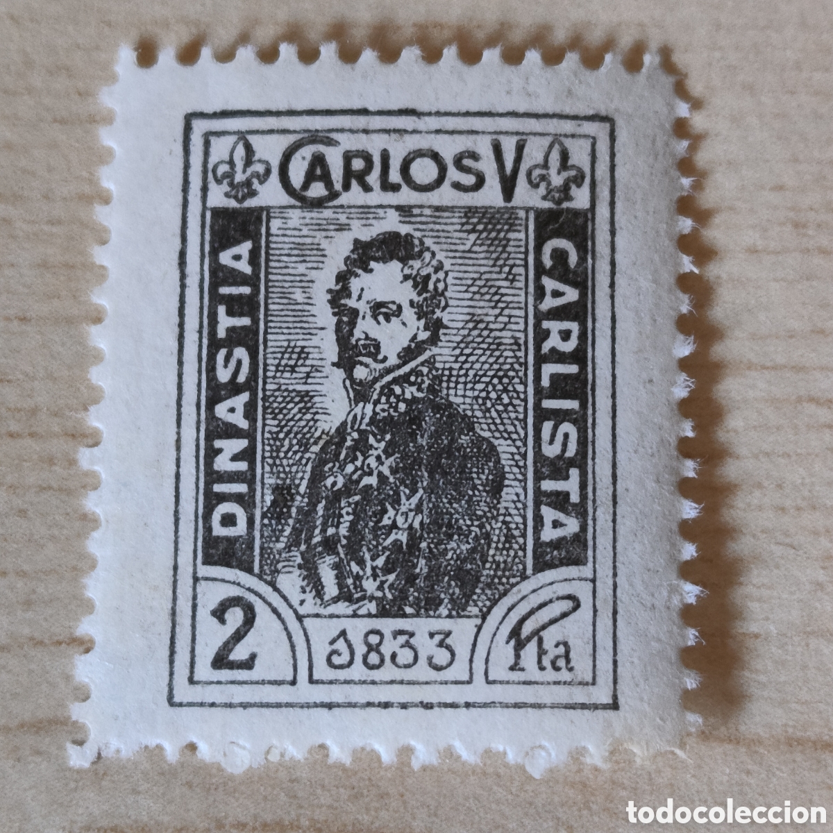 Sellos: a65 MUY RARO Carlos V Dinast&iacute;a Carlista 1833 Allepuz 2 gris 2 ptas REQUETES