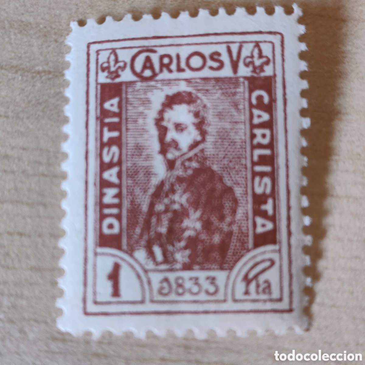 Sellos: a65 RARO Carlos V Dinast&iacute;a Carlista 1833 1 pta Allepuz 1 REQUETES ver descripci&oacute;n