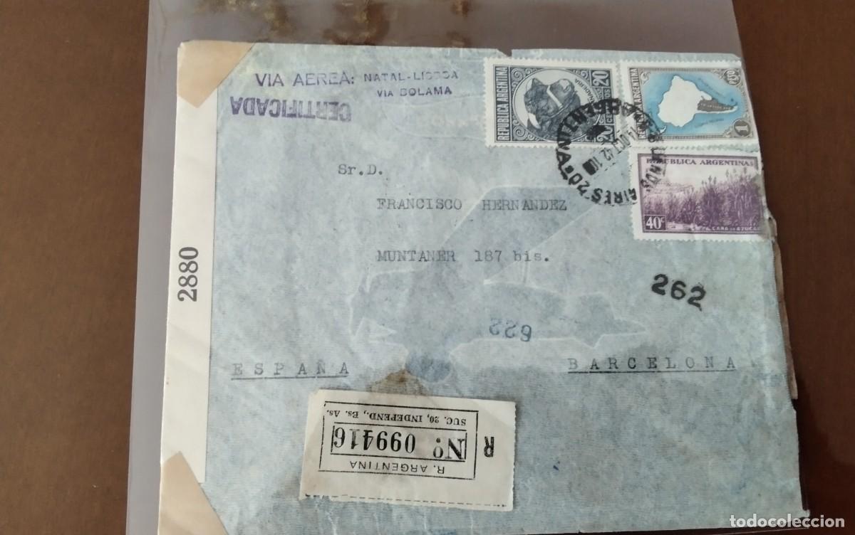 Sellos: SOBRE CON VARIAS CENSURAS MILITARES FAJINES LATERALES , CIRCULADO DE ARGENTINA A BARCELONA.
