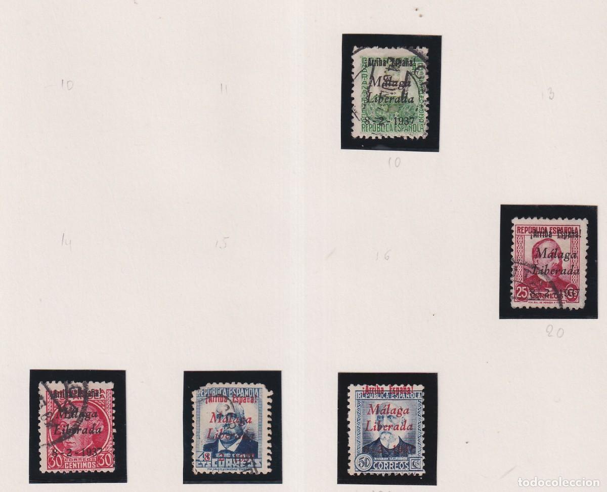 Sellos: 5 SELLOS - REPUBLICA ESPA&Ntilde;OLA SOBRECARGA MALAGA LIBERADA 1937 ARRIBA ESPA&Ntilde;A - VER FOTOS ADICIONALES