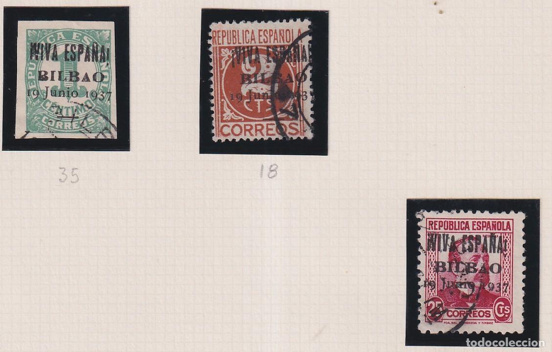 Sellos: 3 SELLOS - REPUBLICA ESPA&Ntilde;OLA SOBRECARGA BILBAO 1937 VIVA ESPA&Ntilde;A - USADOS - VER FOTOS ADICIONALES