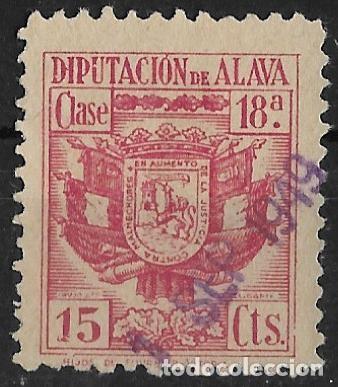 Sellos: Fiscal Timbre ALAVA, Vitoria, Euskadi. P.Vasco. 15 Cts. Clase 18
