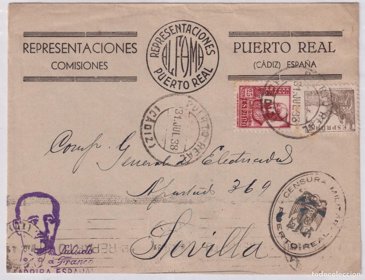 Sellos: PUERTO REAL - CENSURA MILITAR N&ordm; 2 EN NEGRO - 1938 - VER FOTOS ADICIONALES