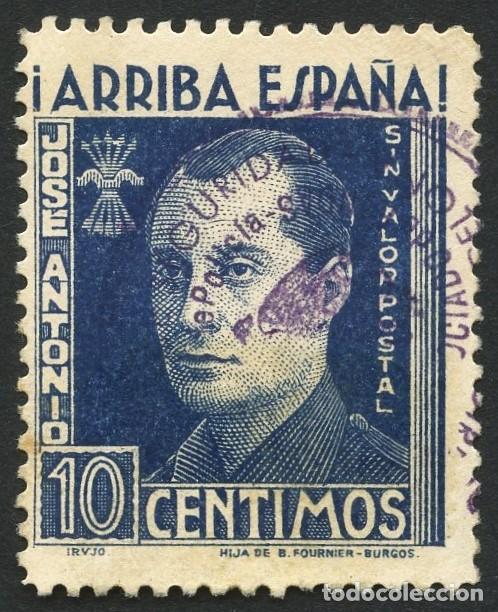 Sellos: GUERRA CIVIL, VI&Ntilde;ETA POL&Iacute;TICA, JOS&Eacute; ANTONIO, 1938, VALOR: 10 CTS, MATASELLOS ESPECIAL