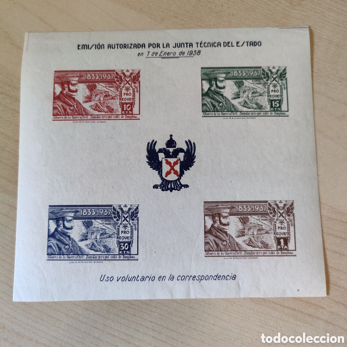 Sellos: cpx a40 Muy RARO AZUL ESCUDO Pro Requetes hojita Zumalacarregui sin dentar allepuz 121 Navarra