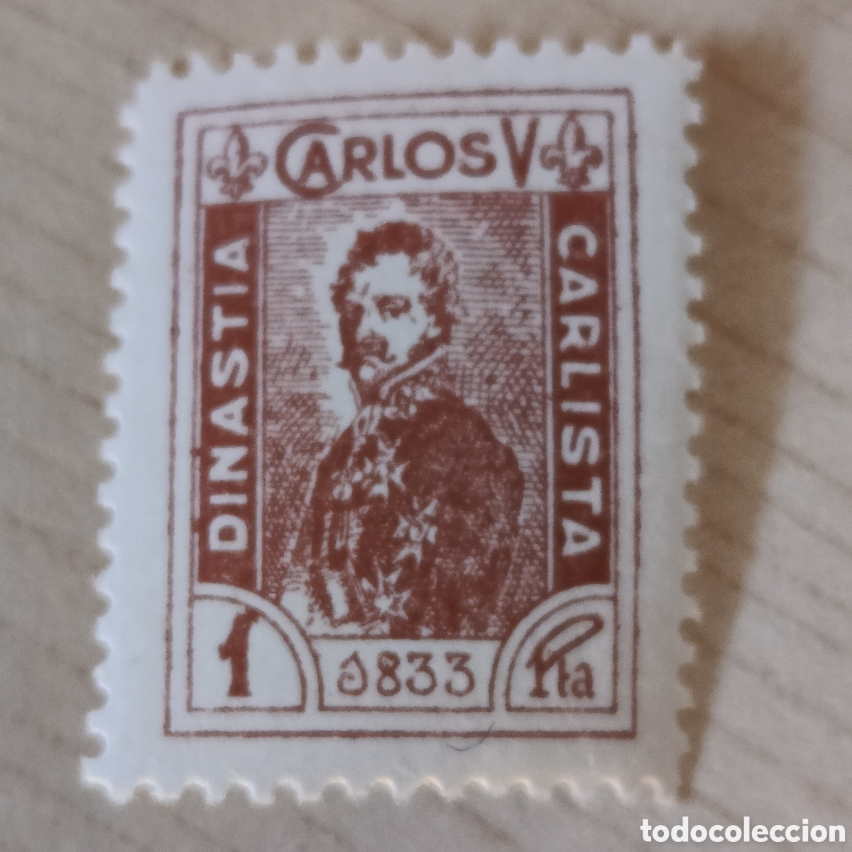 Sellos: a65 RARO Carlos V Dinast&iacute;a Carlista 1833 1 pta Allepuz 1 REQUETES ver descripci&oacute;n