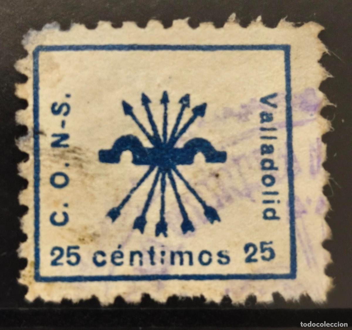 Sellos: VALLADOLID. EDIFIL 12 US. 25 CTS AZUL C.O.N.S