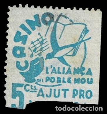 Sellos: NC 936 Guerra Civil CASINO de L'Alian&ccedil;a del Poble Nou AJUT PRO... (CON DEFECTO) Valor 5 cts Color AZ