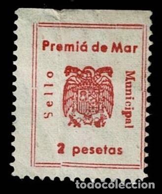 Sellos: NC 928 Guerra Civil Sello Municipal PREMIA DE MAR Valor 2 pesetas Color ROJO. Ver