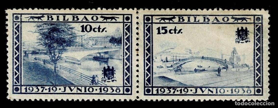 Sellos: Guerra Civil BILBAO - 1937 -19 JUNIO - 1938 VARIEDAD Fesofi n&ordm; 25 y 26 (AZUL ULTRAMAR) de 10 cts y 1