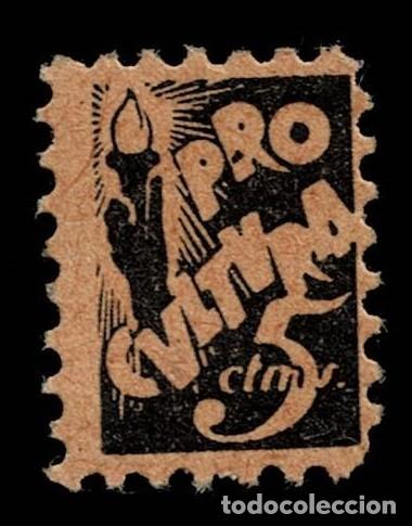 Sellos: NC979 Guerra Civil PRO CULTURA Valor 5 cts Color NEGRO s. PAPEL NARANJA Sin fijasellos VER