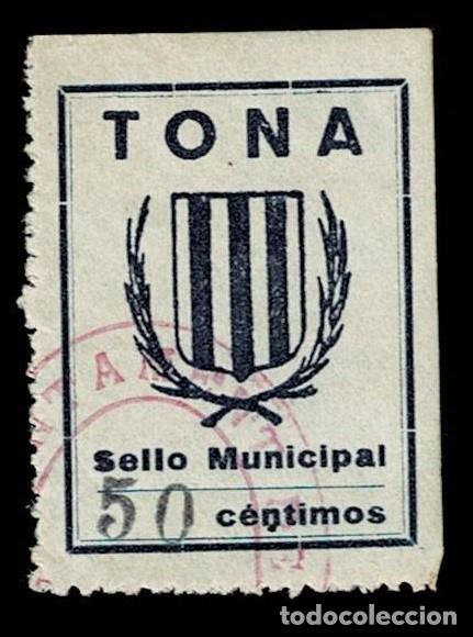 Sellos: NC1223 Guerra Civil TONA Sello Municipal Valor 50 centimos Color AZUL Ver