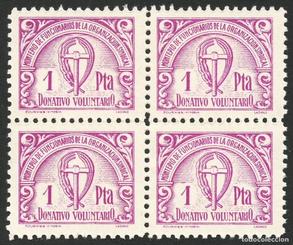 Sellos: POSGUERRA, VI&Ntilde;ETA, C.N.S., MONTEP&Iacute;O DE FUNCIONARIOS, VALOR: 1 PESETA, (4)