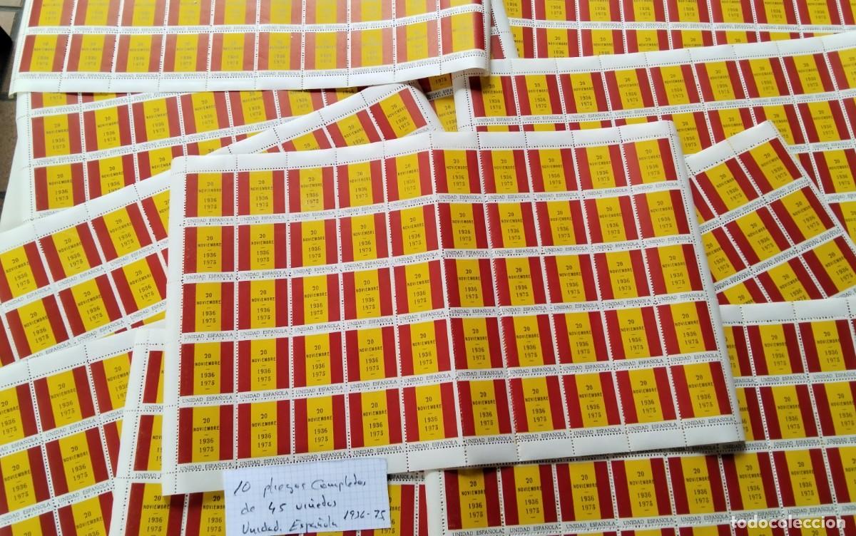Sellos: UNIDAD ESPA&Ntilde;OLA , LOTE DE 10 PLIEGOS DE 45 VI&Ntilde;ETAS PATRIOTICAS , 450 VI&Ntilde;ETAS , OPORTUNIDAD