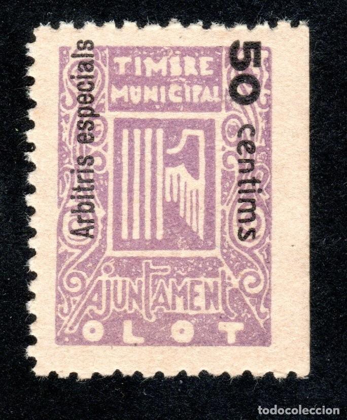 Sellos: OLOT (GERONA). TIMBRE MUNICIPAL. ARBITRIS ESPECIALS. 50 C&Eacute;NTIMOS. MUY RARO.