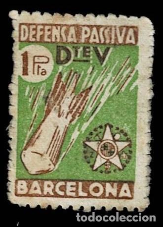 Sellos: Guerra Civil BARCELONA Defensa Passiva Fesofi n&ordm; 90 Valor 1 pta Color CASTA&Ntilde;O Y VERDE Sin goma Ver