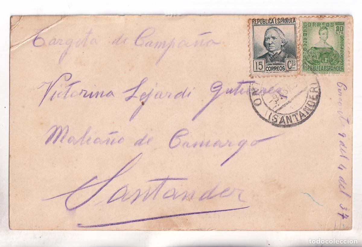 Sellos: TARJETA DE CAMPA&Ntilde;A. ONTANEDA. CANTABRIA. 1937. A MALIA&Ntilde;O DE CAMARGO