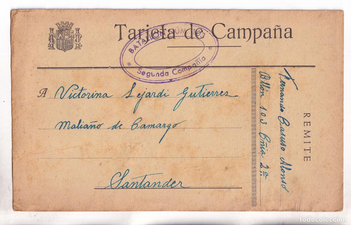 Sellos: TARJETA DE CAMPA&Ntilde;A DE SOLDADO REPUBLICANO DEL BATALL&Oacute;N 103 A MALIA&Ntilde;O DE CAMARGO. 1937. CANTABRIA