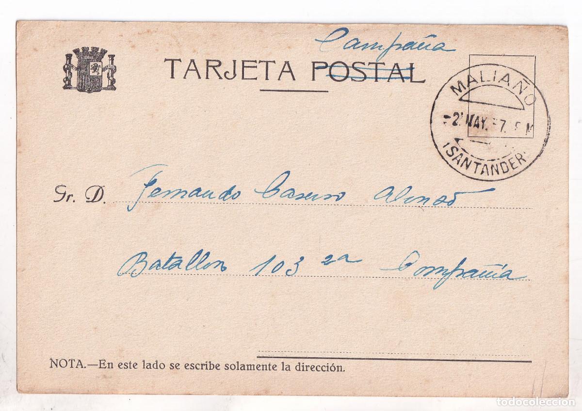 Sellos: TARJETA DE CAMPA&Ntilde;A DE MALIA&Ntilde;O A UN SOLDADO REPUBLICANO DEL BATALL&Oacute;N 103. 1937. CANTABRIA