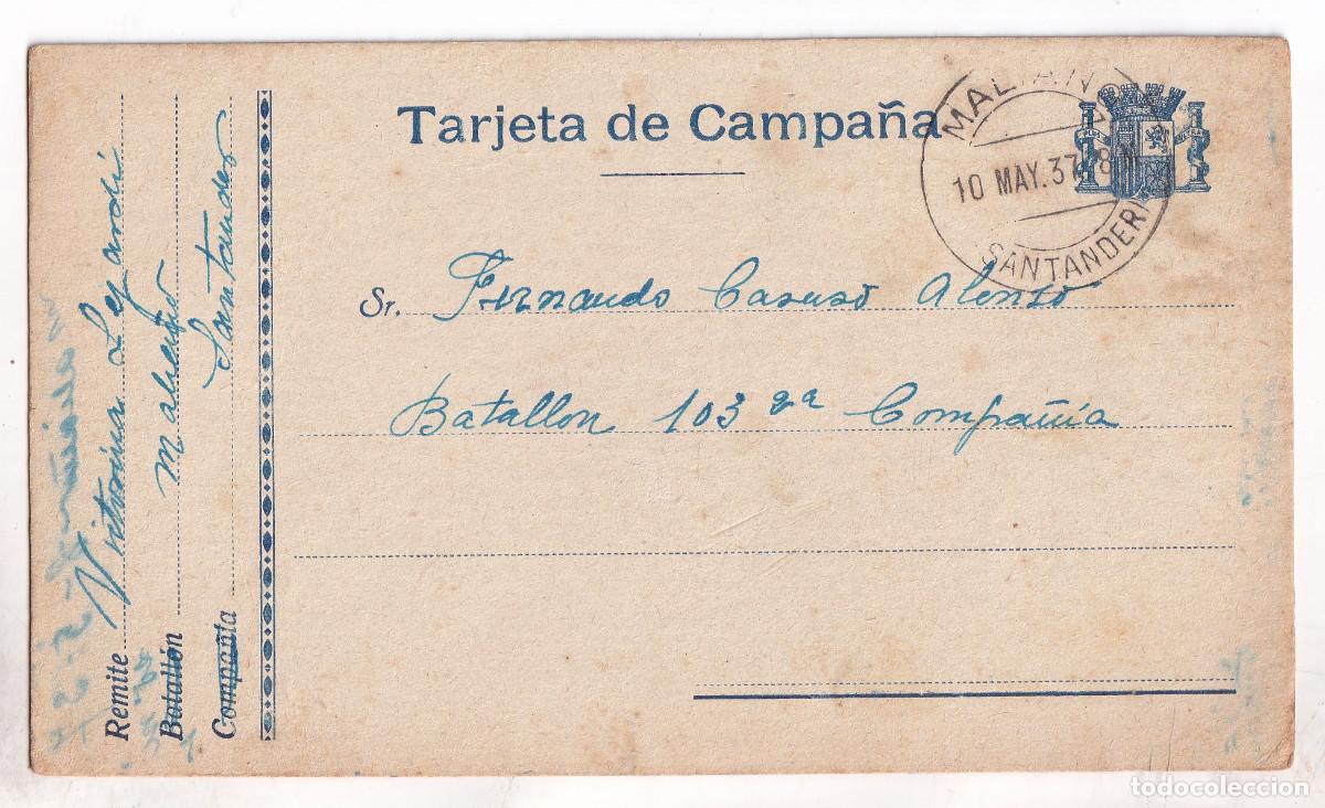 Sellos: TARJETA DE CAMPA&Ntilde;A DE MALIA&Ntilde;O A UN SOLDADO REPUBLICANO DEL BATALL&Oacute;N 103. 1937. CANTABRIA