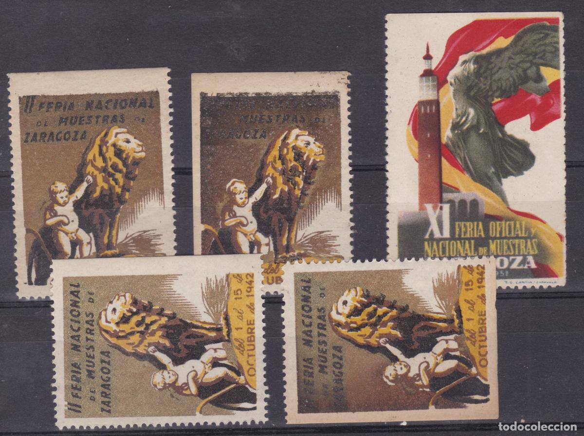 Sellos: FC4-169-Lote 5 Vi&ntilde;etas FERIA NACIONAL MUESTRAS ZARAGOZA 1942/1951. ** Sin Fijasellos.Variedades