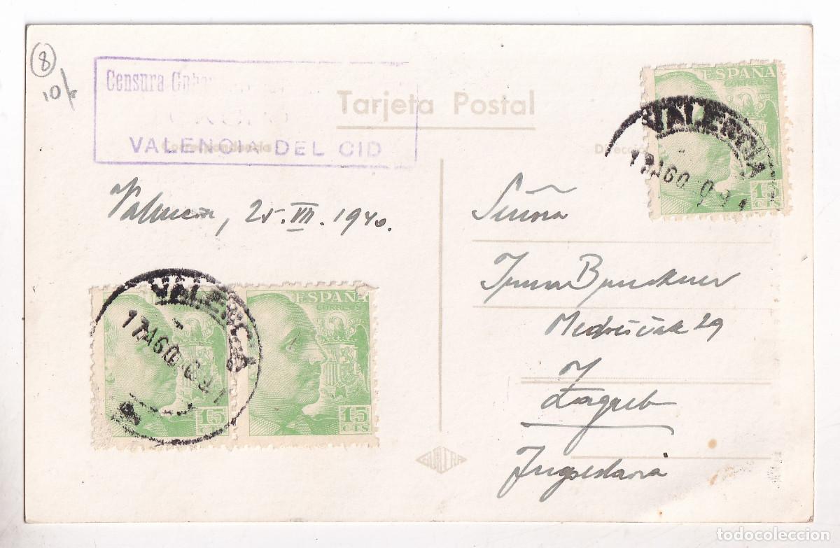 Sellos: POSTAL VALENCIA. 1940. A ZAGREB. CENSURA MILITAR. RARO DESTINO