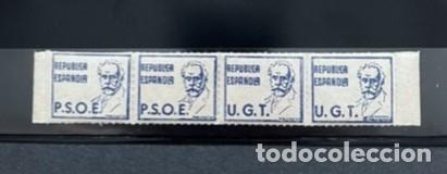 Sellos: GUERRA CIVIL , REP&Uacute;BLICA ESPA&Ntilde;OLA Rarisima TIRA DE 4 UGT PSOE. EDIFIL 706 / 1390