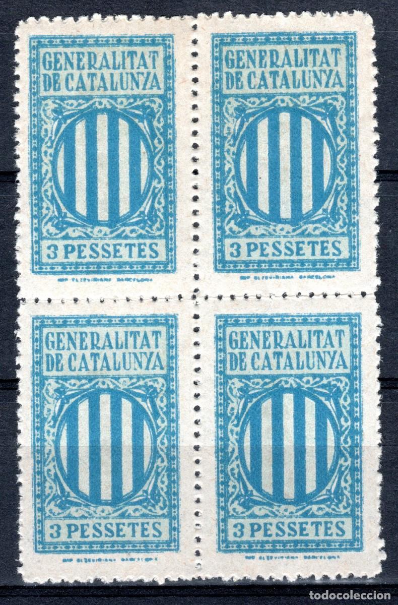 Sellos: GENERALITAT DE CATALUNYA. SELLO FISCAL. 3 PESSETES (BLOQUE DE 4). MNH **