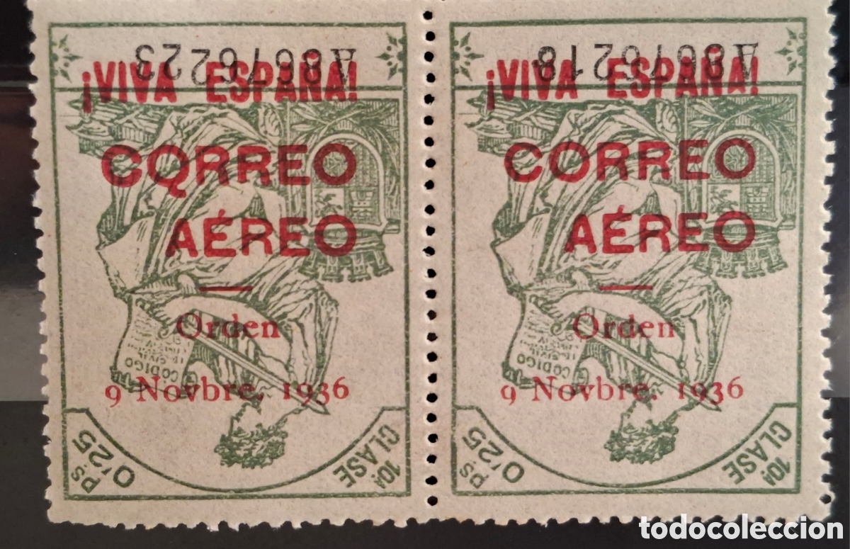 Sellos: Espa&ntilde;a Burgos Emisiones Patrioticas Fiscales Variedad invertida y Q de correos pareja Rojo