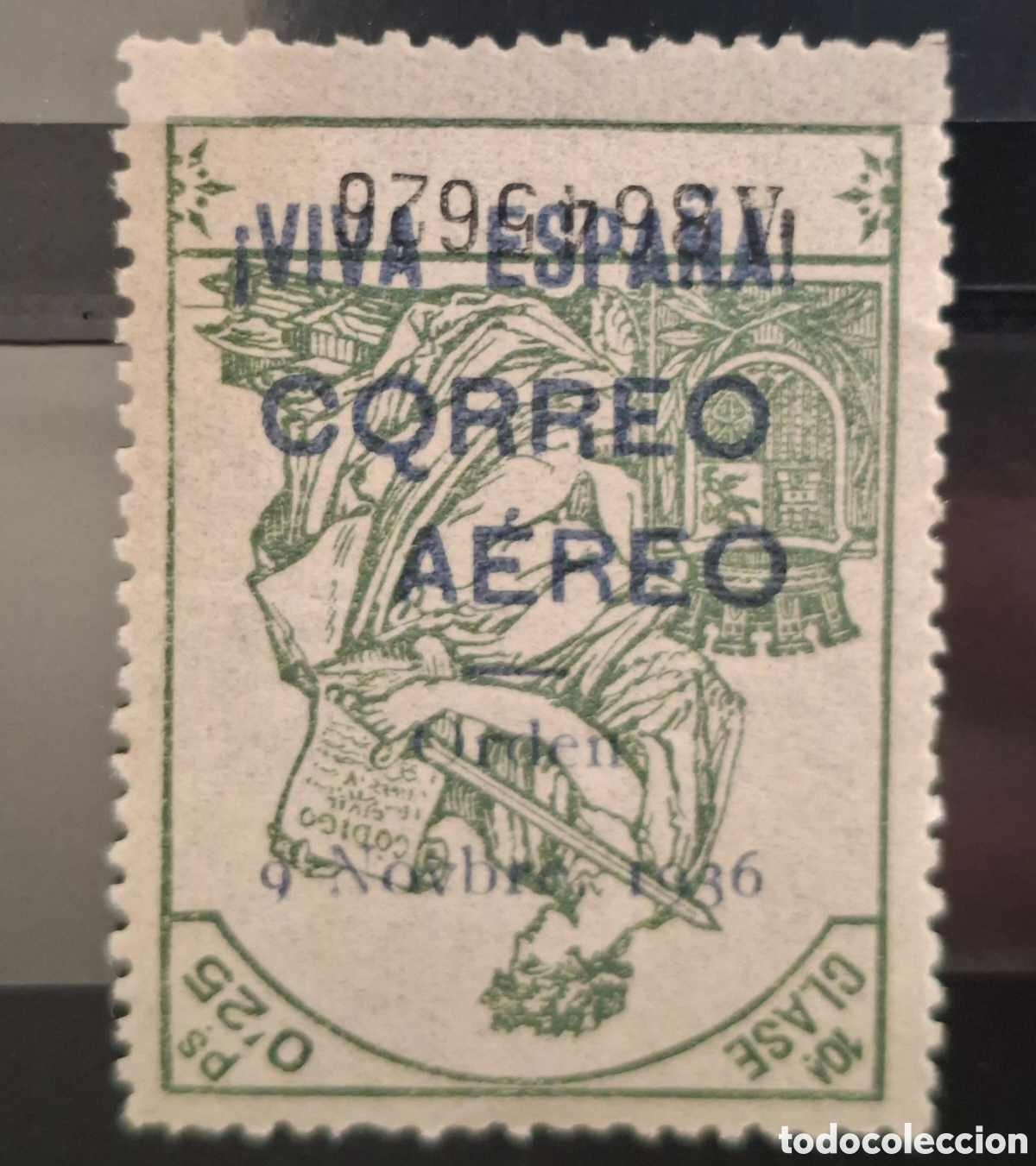 Sellos: Espa&ntilde;a Emisiones Patrioticas Burgos Fiscales Variedad sobrecarga invertida y Q en Correo Azul