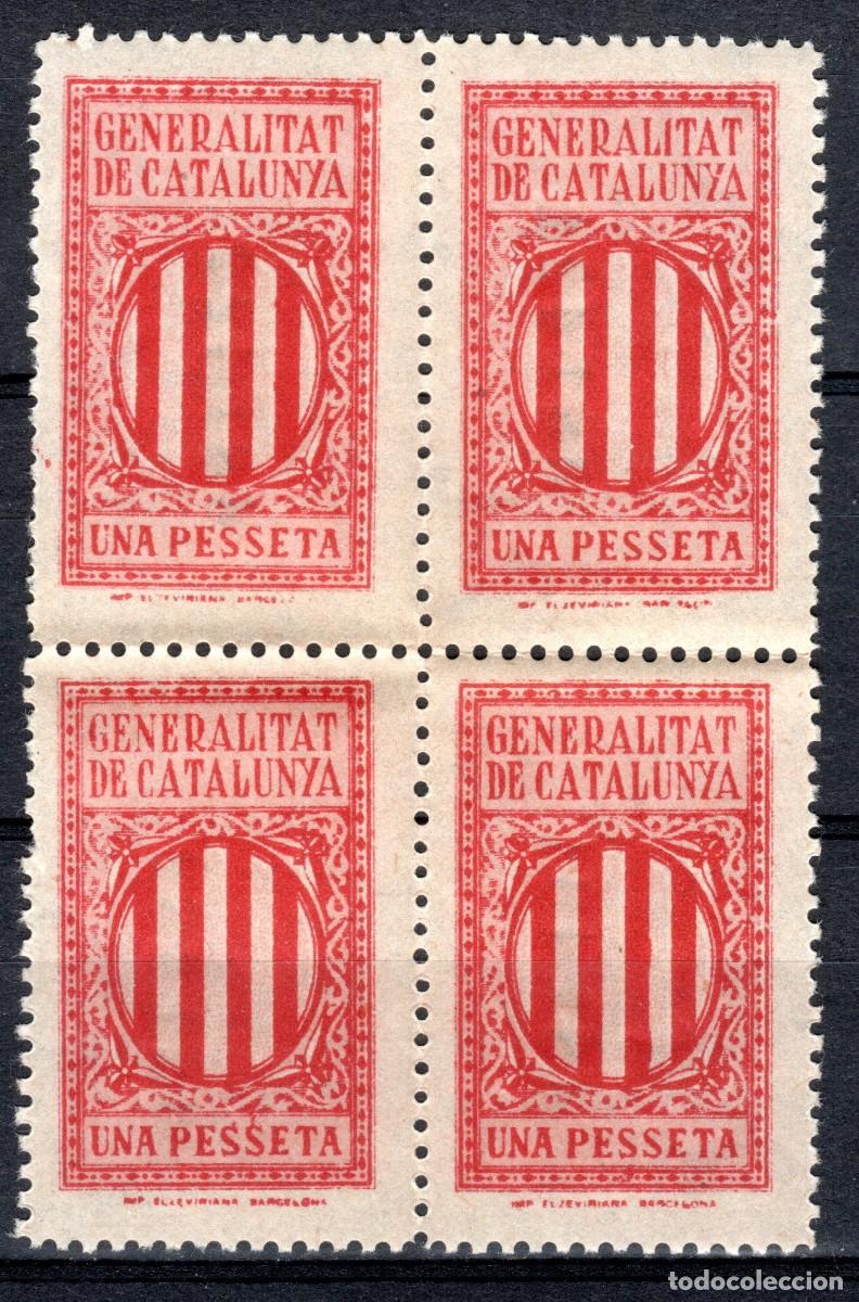 Sellos: GENERALITAT DE CATALUNYA. SELLO FISCAL. 1 PESSETA (BLOQUE DE 4). MNH **
