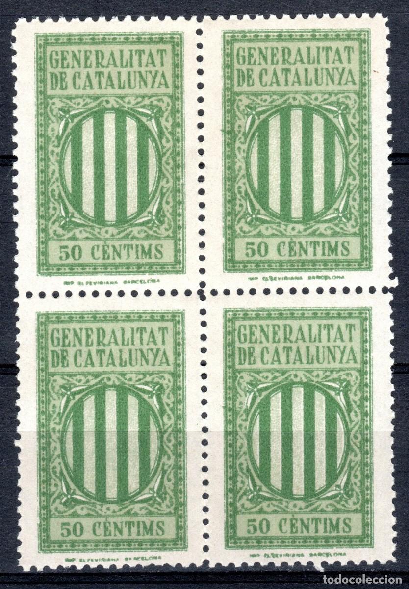 Sellos: GENERALITAT DE CATALUNYA. SELLO FISCAL. 50 C&Egrave;NTIMS (BLOQUE DE 4). MNH **