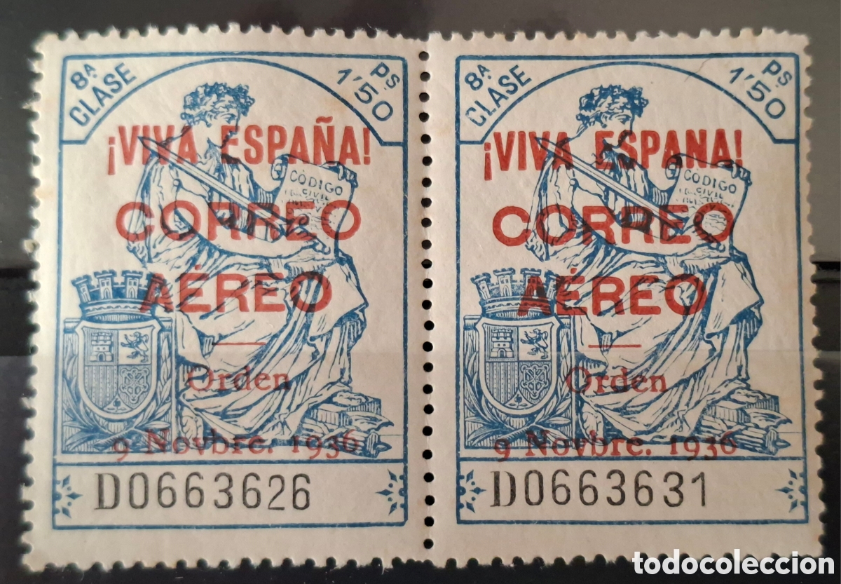 Sellos: Espa&ntilde;a Emisiones Patrioticas Burgos Fiscales pareja variedad sobrecarga roja sin Tilde en la N d Esp